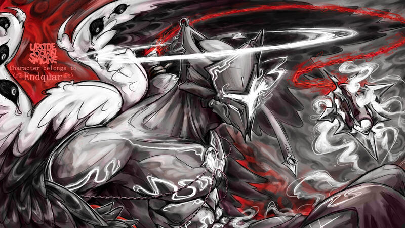 Digital illustration of Endquar's Warframe Harrow OC, Abaddon.