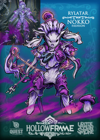 QTCC custom Hollowframe design of Rylatar's Nokko fashion from Warframe as a kind of highly custom shroom warrior from Hollow Knight, with additional references to bounce shrooms.