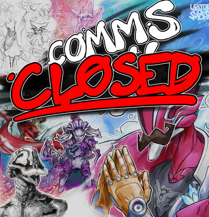Art commission promo collage/drawing.